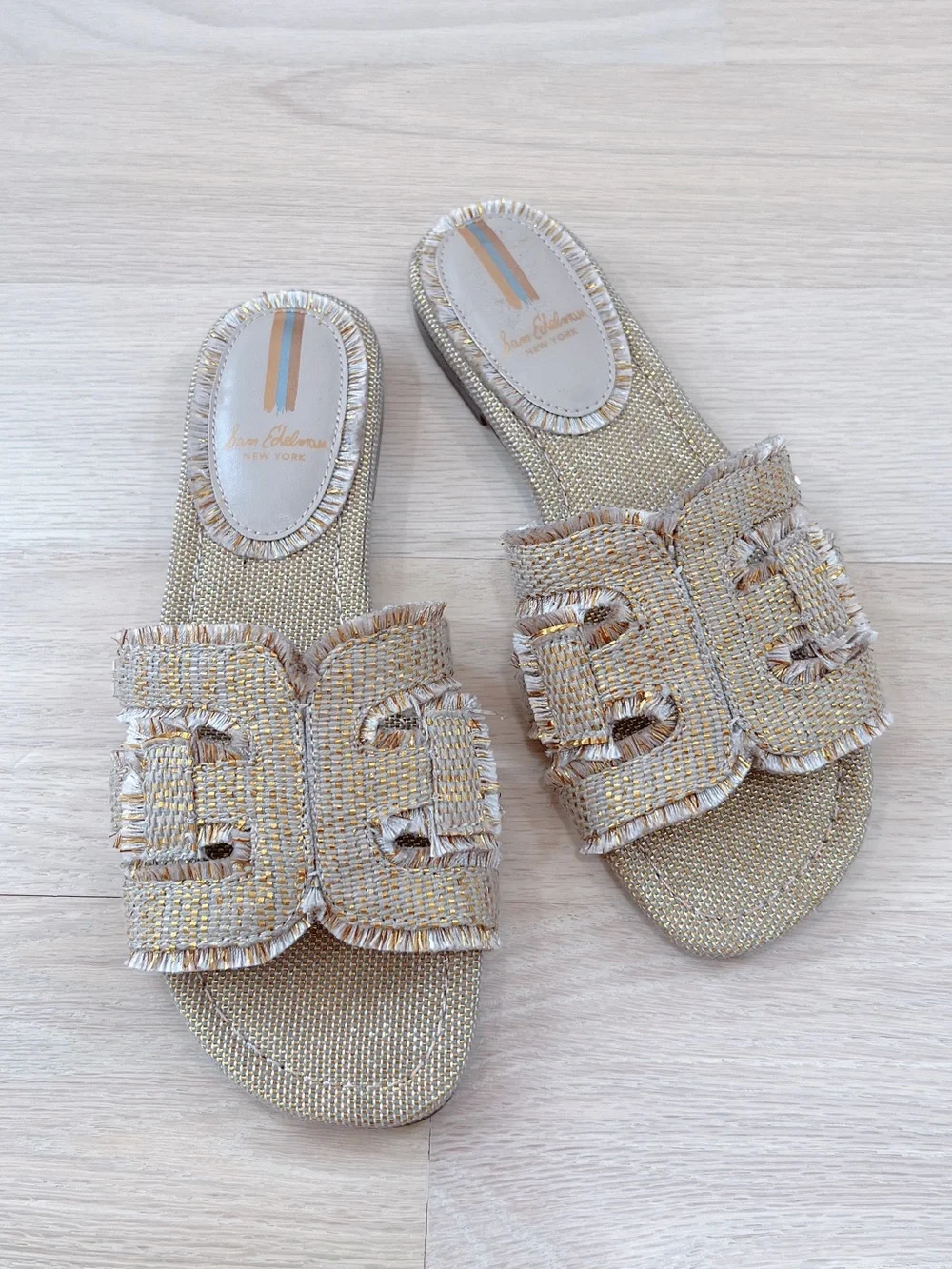 Sam Edelman Bay Fray Emblem Slide Sandals Frayed Emblem Size 6.5M NWOB